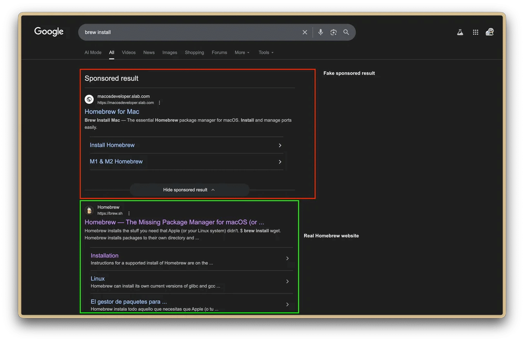 Google destaca falsas páginas do Homebrew que podem infectar Macs