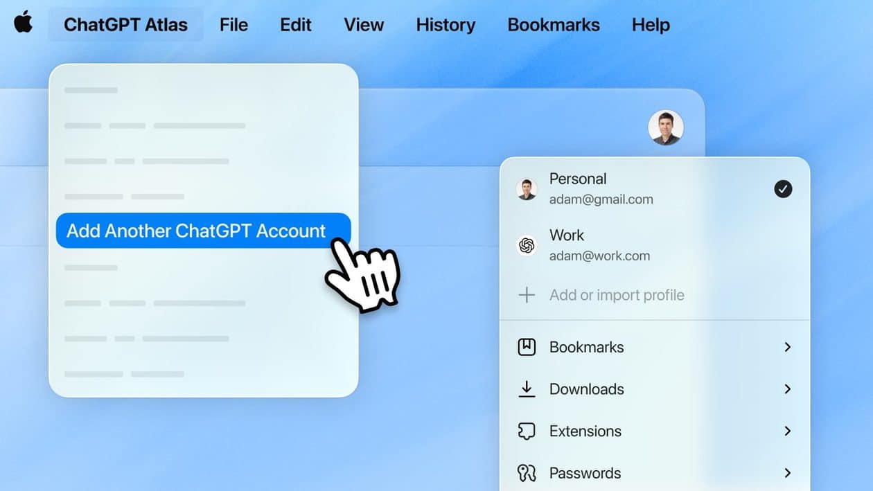 OpenAI agora permite adicionar múltiplas contas do ChatGPT no seu navegador Atlas