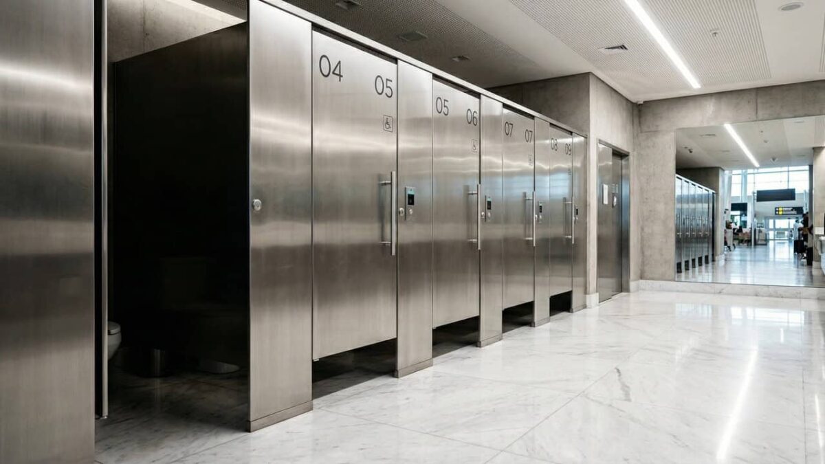 Por que as portas de banheiro público quase nunca encostam no chão?