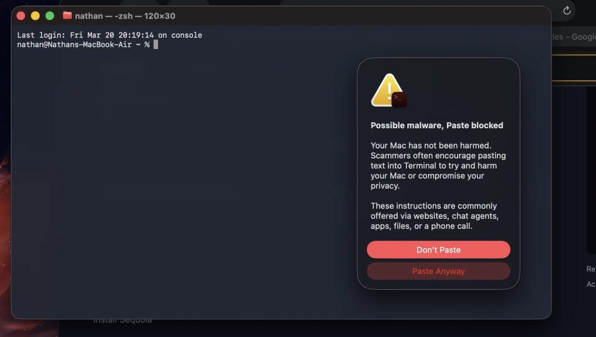 macOS 26.4 alerta usuários sobre colar comandos suspeitos no Terminal