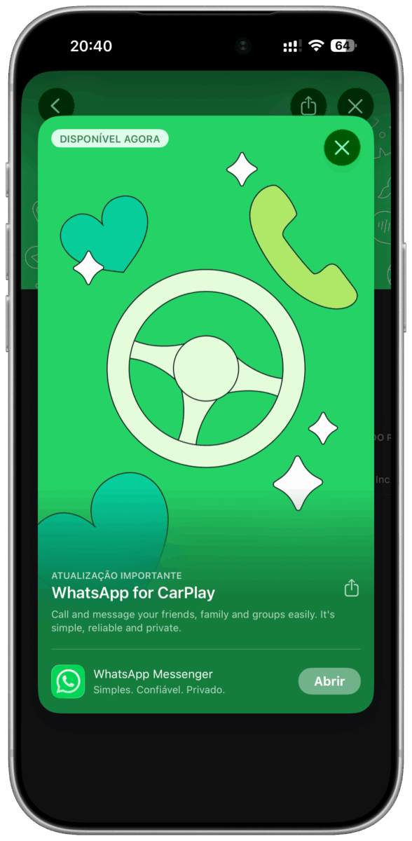 App nativo do WhatsApp para CarPlay está agora disponível
