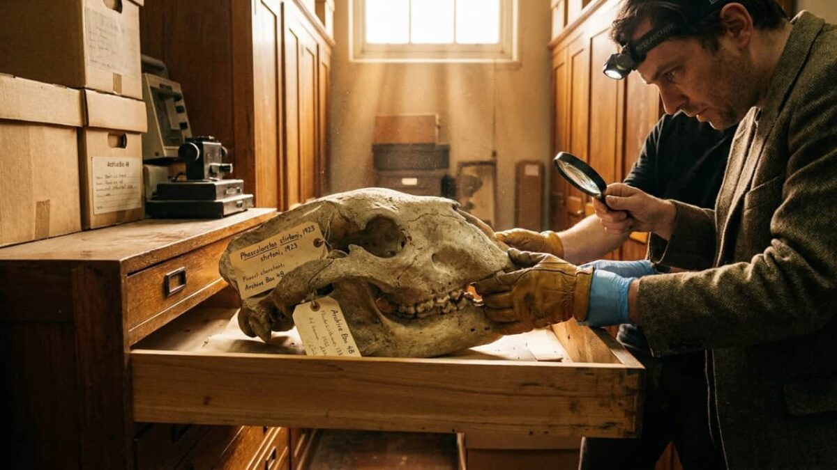 Cientistas ficam intrigados ao redescobrir, em uma gaveta de museu, os restos de um coala extinto há 28 mil anos que apresenta “covinhas” incomuns no crânio e uma capacidade sem precedentes