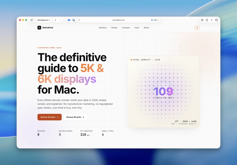 RetinaDesk é um site que recomenda o monitor certo para o seu Mac