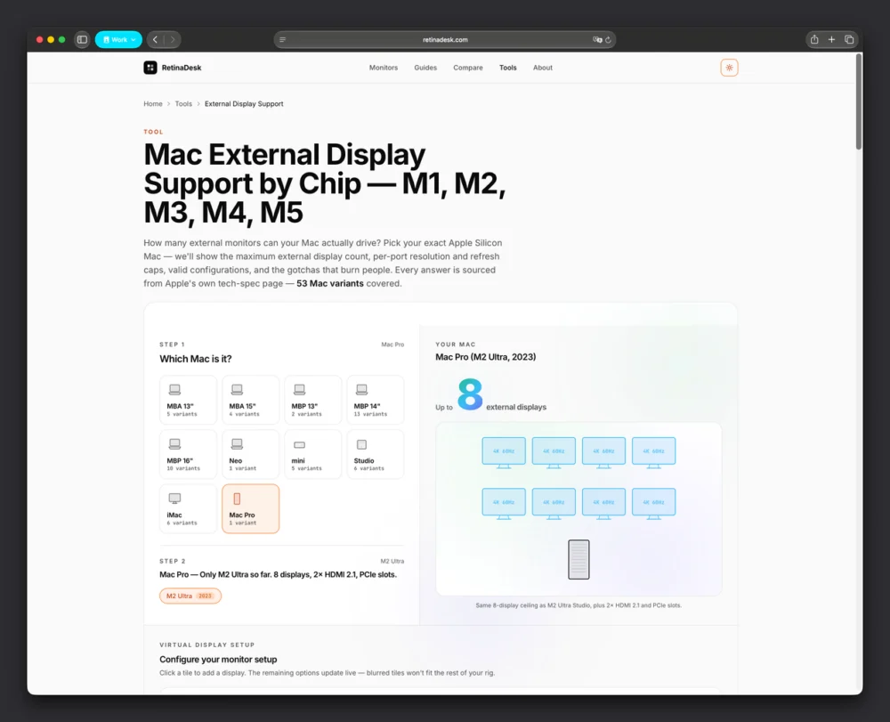 RetinaDesk agora mostra o máximo de monitores suportados por cada Mac