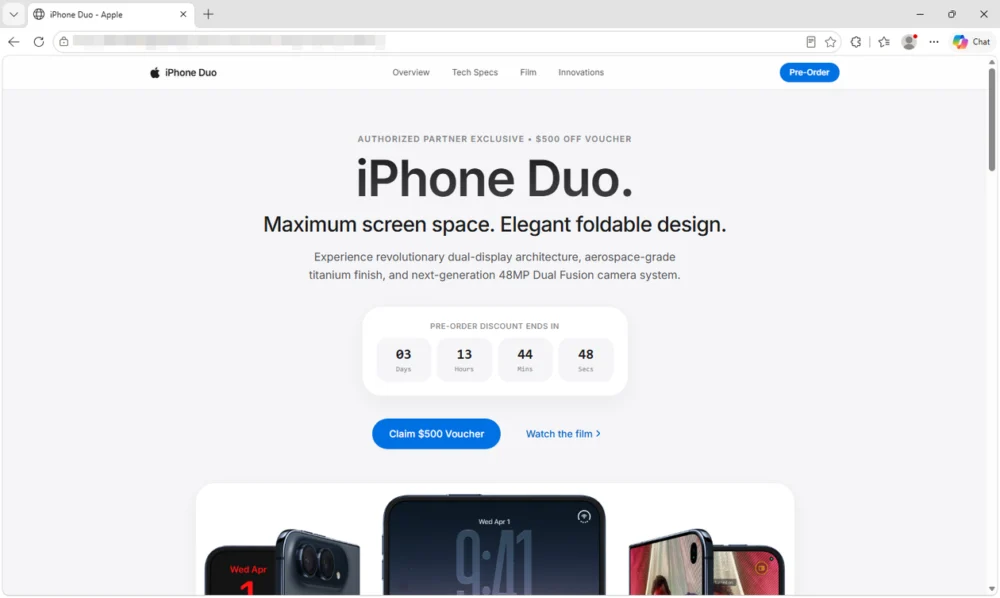 Falsa página de pré-venda do iPhone Duo rouba dados e criptomoedas de usuários com o iOS desatualizado
