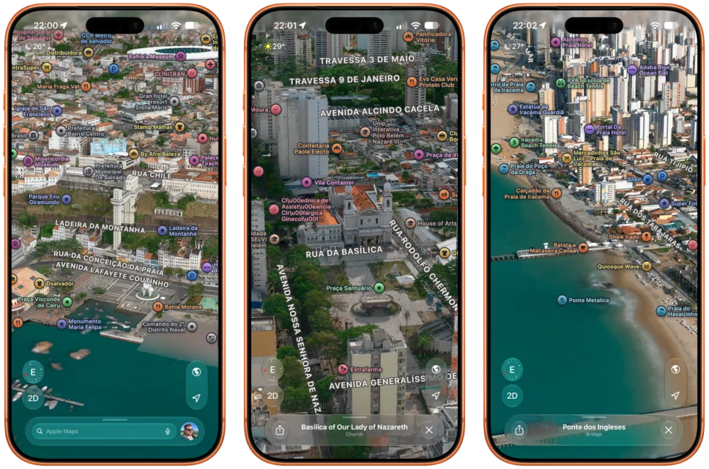 Flyover do Apple Maps chega a Belém, Fortaleza e Salvador