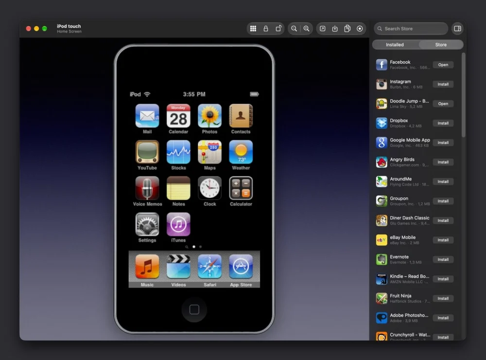 Light Touch é um emulador do iPod touch de 2ª geração para Mac