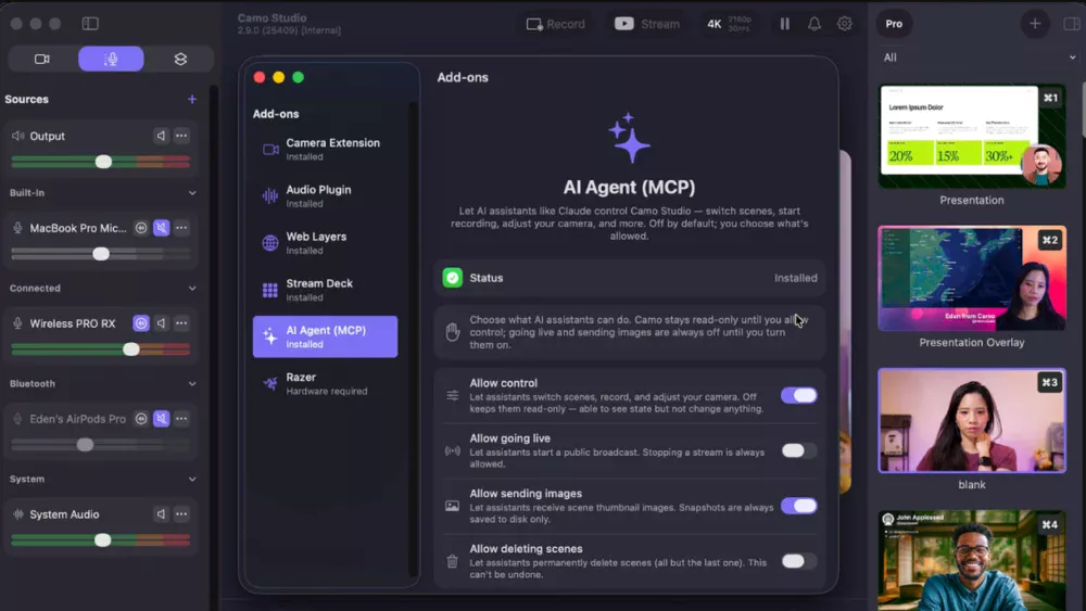 Camo Studio para macOS ganha suporte a agentes de IA, transmissões em mais de uma orientação e mais