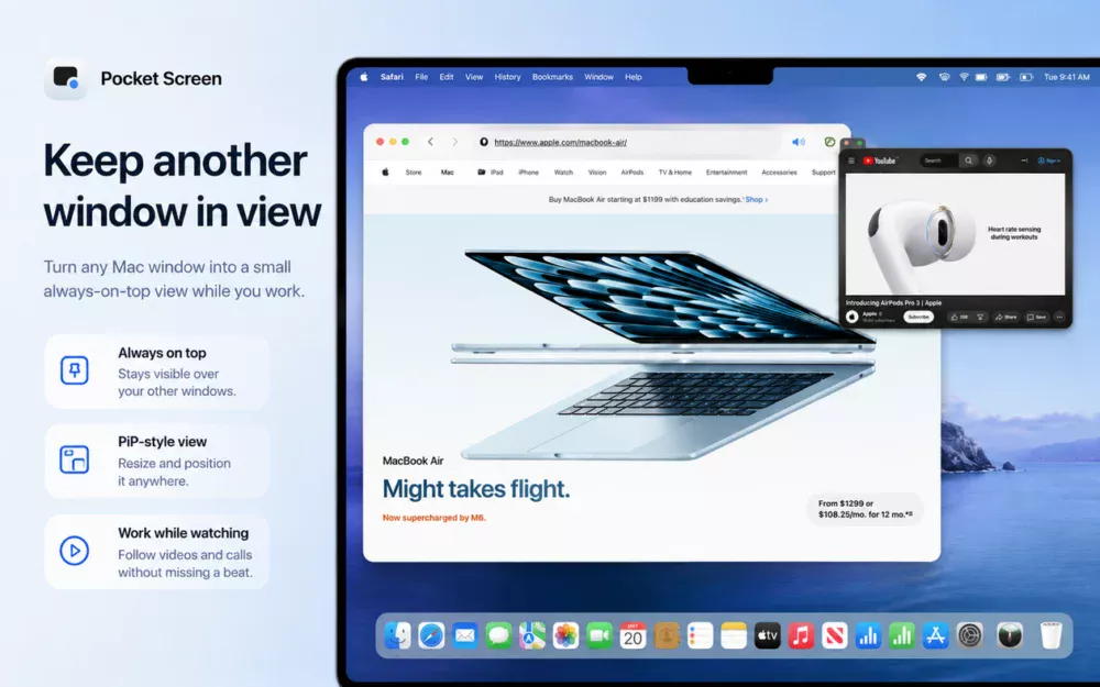 Coloque janelas de apps em modo PiP no Mac com o Pocket Screen