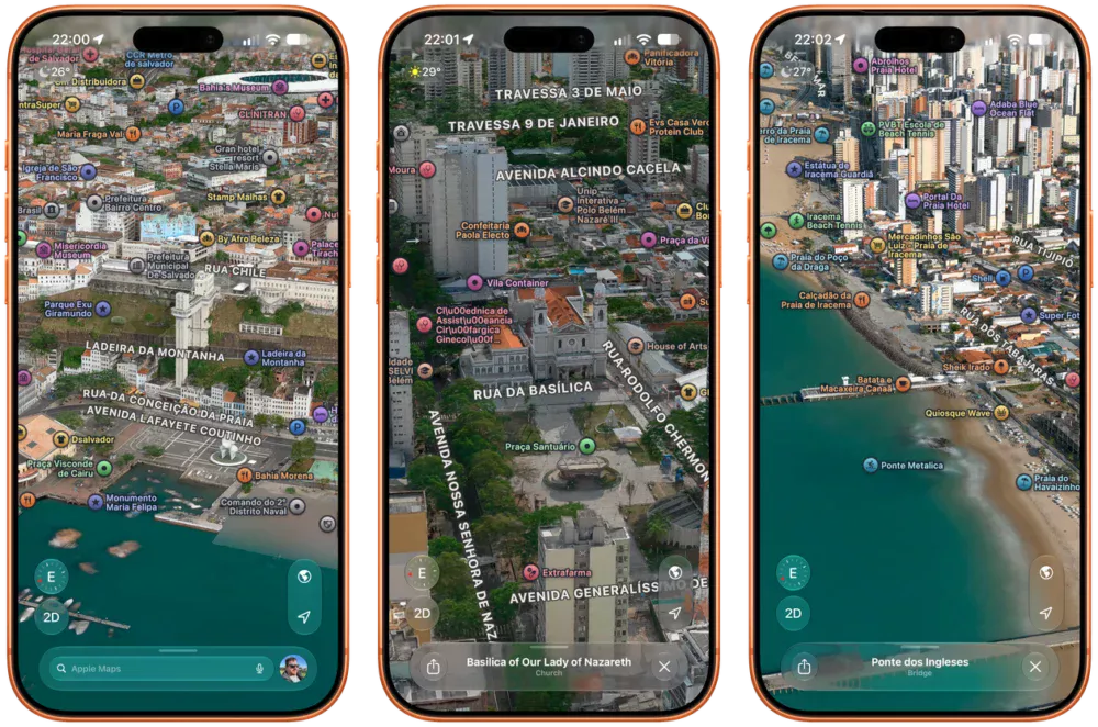 Flyover do Apple Maps chega a Belém, Fortaleza e Salvador