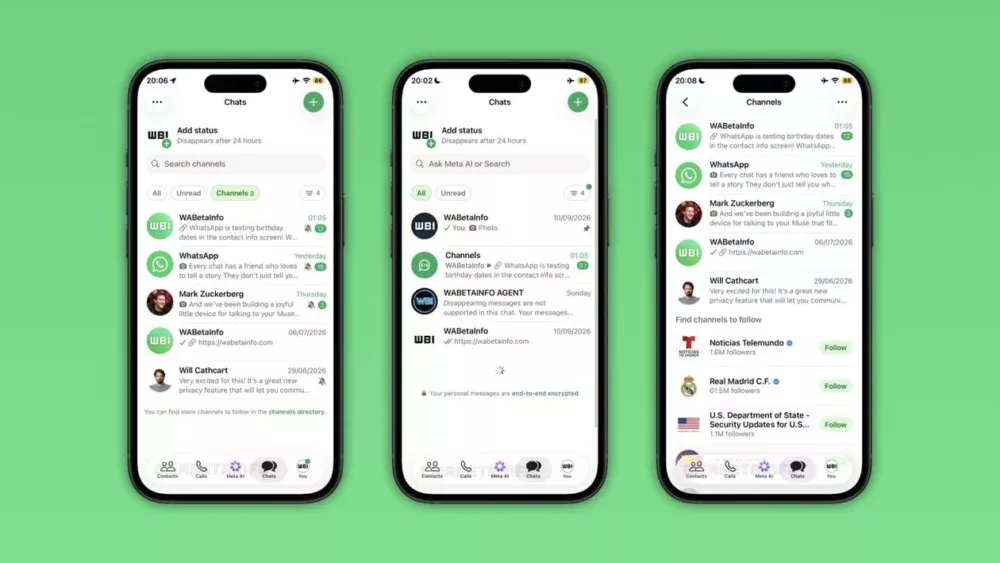 WhatsApp testa mover canais para a aba “Conversas” no iOS