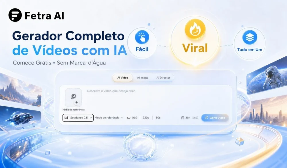★ Gerador completo de vídeos e imagens com IA — comece grátis e sem marca d’água (Fetra AI)