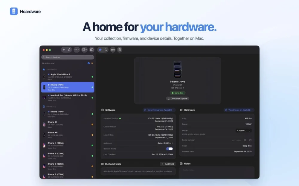 Catalogue e gerencie seus dispositivos da Apple com o app Hoardware