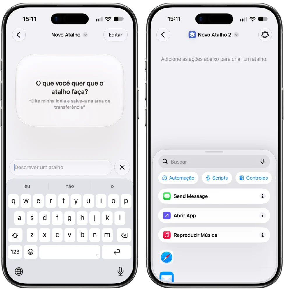 Como escolher qual tela será mostrada ao criar um novo atalho pelo iPhone/iPad
