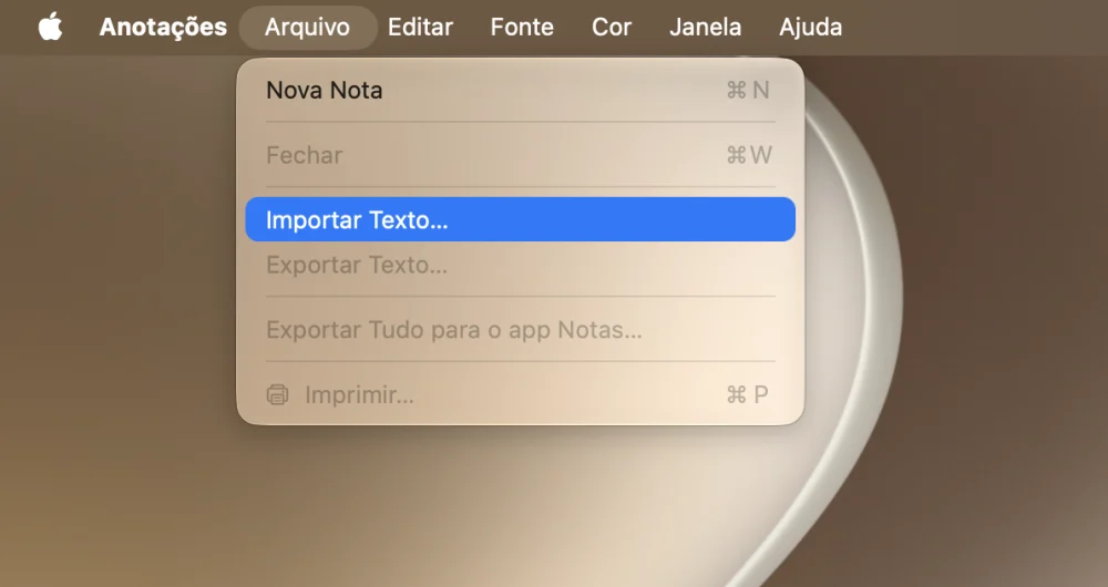 Como importar um texto para o app Anotações do Mac