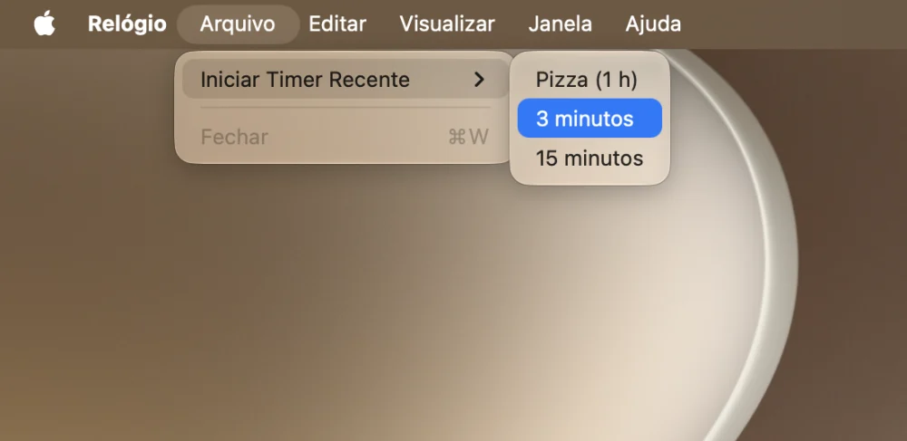 Como iniciar de novo um timer usado recentemente no app Relógio do Mac