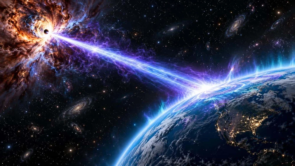 Explosão cósmica a 2,4 bilhões de anos-luz de distância foi tão poderosa que afetou a atmosfera da Terra – será?