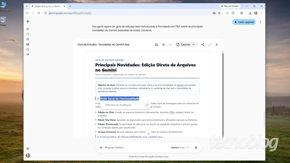 Gemini agora permite editar PDFs e documentos em sua própria interface