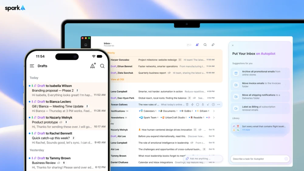 Spark ganha Rascunhos Automáticos e agente de IA para tarefas repetitivas