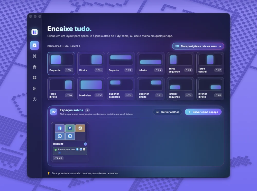 TidyFrame abre e organiza layouts de janelas no Mac por espaços de trabalho