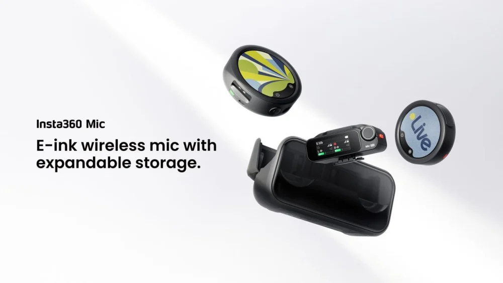 Insta360 revela microfone intermediário com tela eink e expansão via microSD