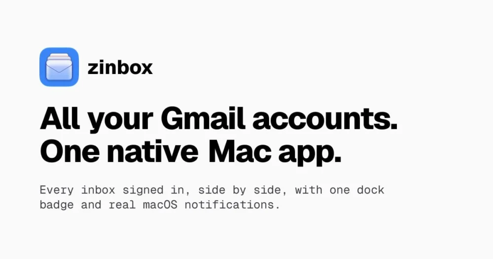 zinbox é um app simples para macOS que reúne múltiplas contas do Gmail